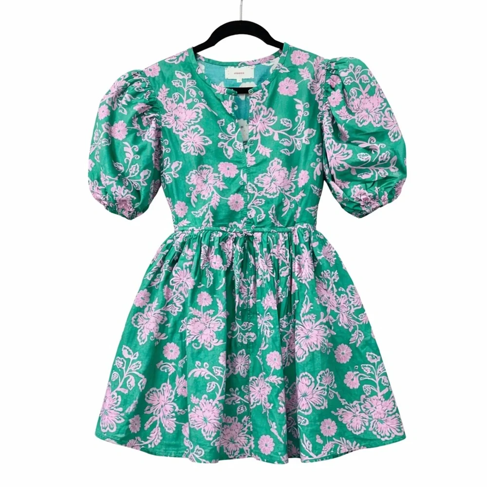 NEW XiRENA Audie Green Pink Floral Mini Dress Cottagecore Coquette Puff Sleeves